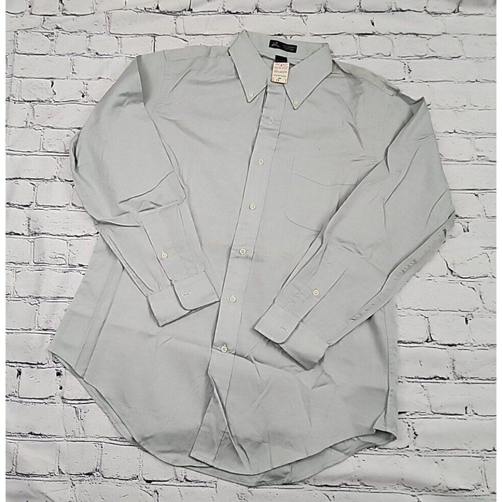 NWT Vintage Pinpoint Oxford Shirt Mens 16 32 Gray-Blue Dress 100% Cotton